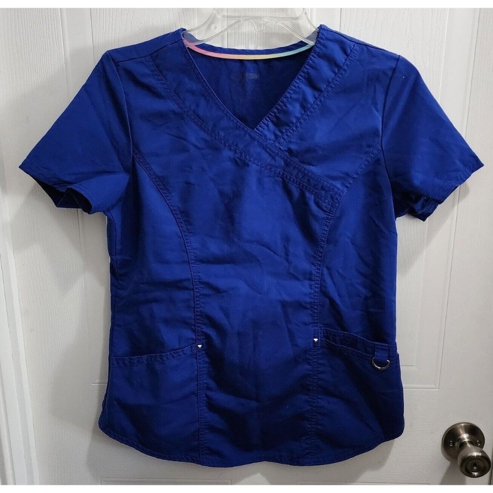 Scrubstar Women's Mock Wrap V Neck Short Sleeve Scrub Top Blue WM00T862 Size XS